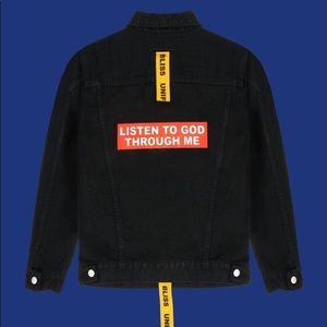 unif “listen to god though me” denim jacket!!